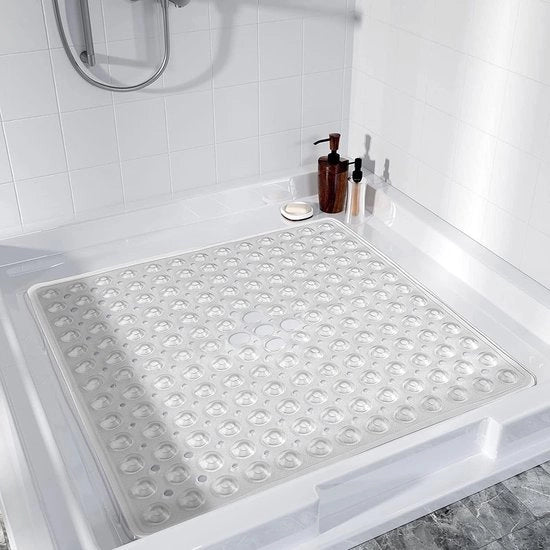 Matte antiscivolo per doccia, sicuro, resiste a muffe, con aperture di scarico, trasparente, 53 x 53 cm, lavabile in lavatrice, BPA libero