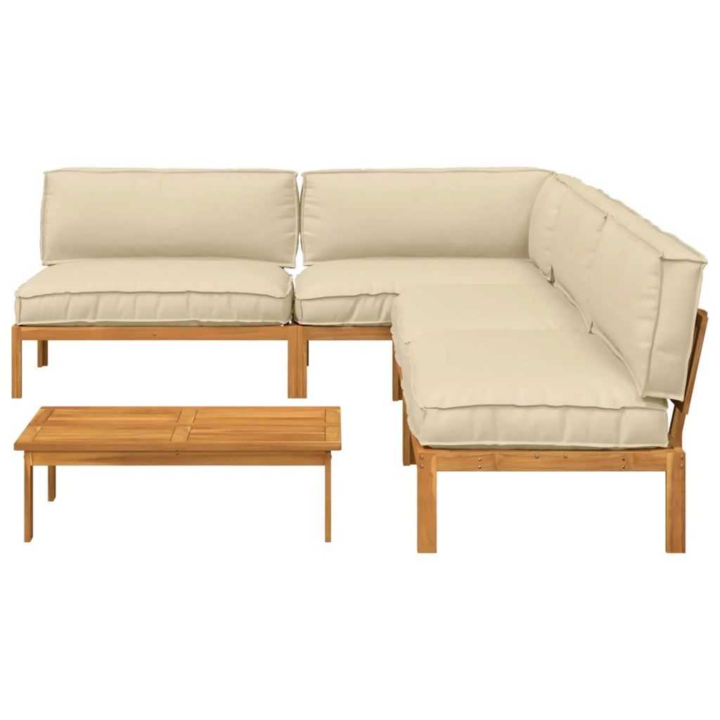 Set di divani con cuscino 5 pcs Beige Legno di Acacia Massello 3418507