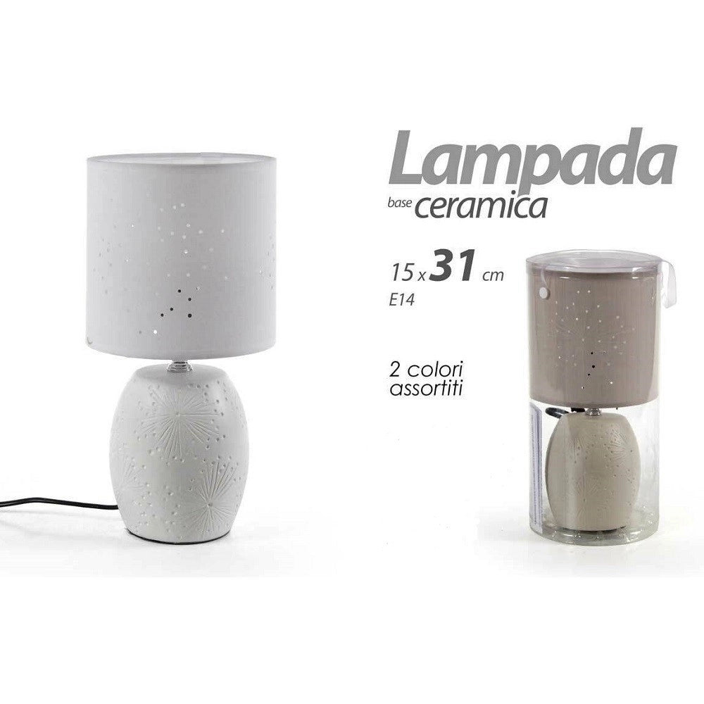 Trade Shop - Lampada Lumetto Abat-jour 15x31cm Da Tavolo E14 Base In Ceramica 2 Colori 806032 -