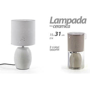 Trade Shop - Lampada Lumetto Abat-jour 15x31cm Da Tavolo E14 Base In Ceramica 2 Colori 806032 -