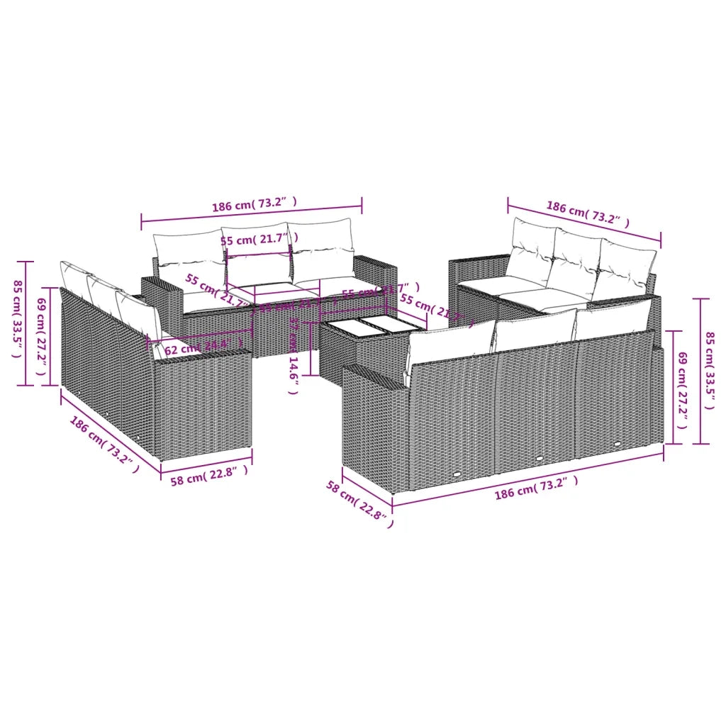 Set Divani Giardino 13 pz con Cuscini Grigio Chiaro Polyrattan 3251119