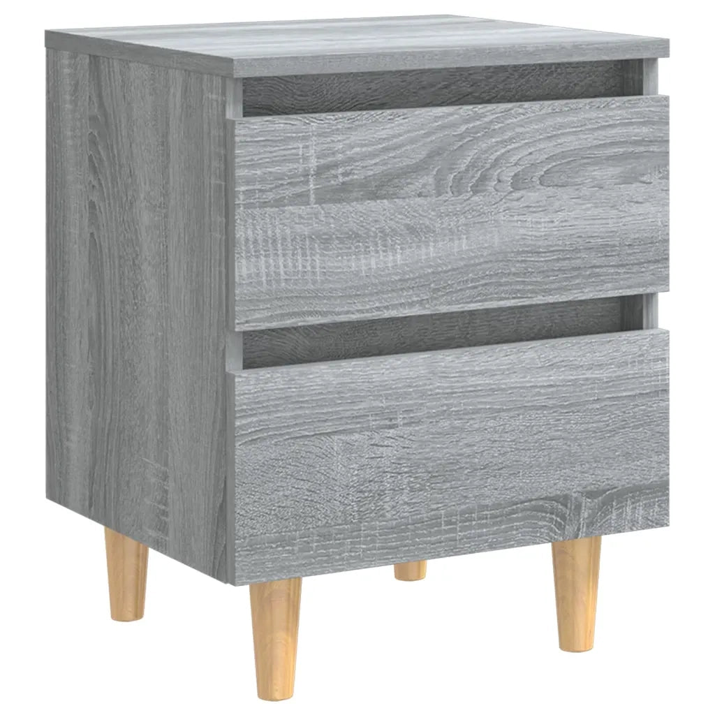 Comodino con Gambe in Legno Massello Grigio Sonoma 40x30x50 cm 813124
