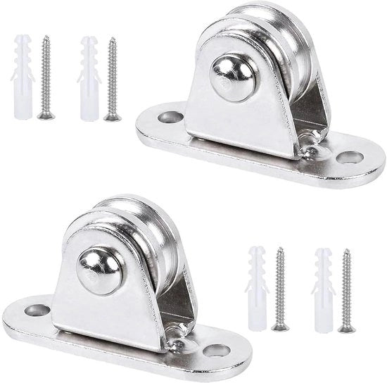 Katrollen Premium - 2 catrolli in metallo per corde con viti e coppe in plastica - Ideali per linea stesa al contrario - Pratici e resistenti