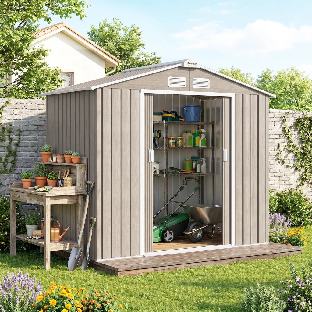 Casetta da Giardino in Metallo ¨C zephmum ¨C Marrone Chiaro 210x130cm
