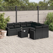 Set Divani da Giardino 9 pz con Cuscini Nero in Polyrattan 3251092