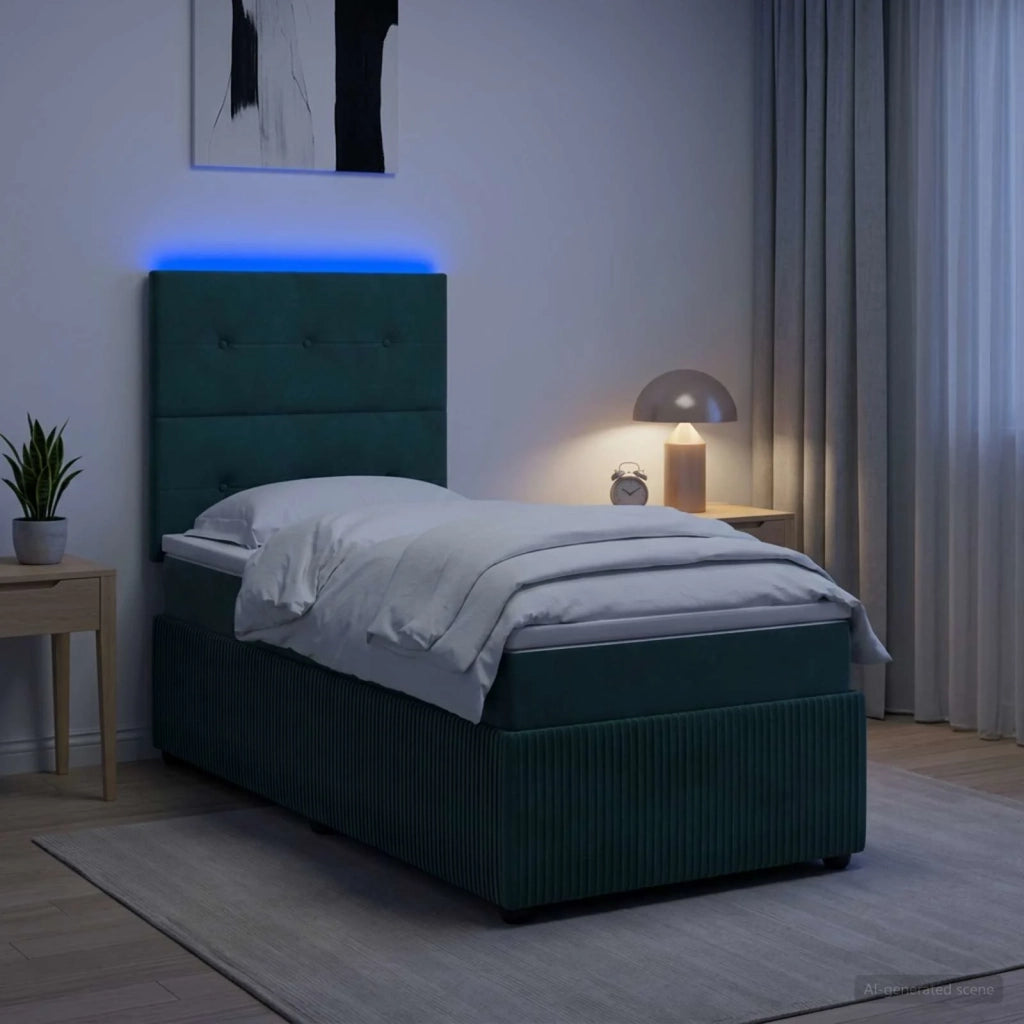 Letto Box Spring LED con Materasso Verde Scuro 100 x 200 cm 3456014