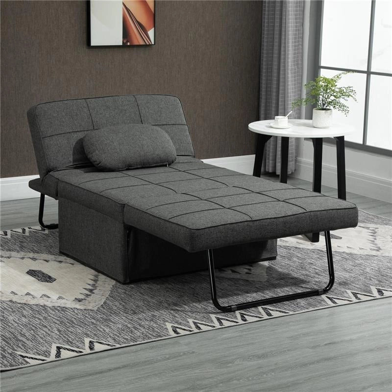 POLTRONA LETTO 3 IN 1 CON SCHIENALE REGOLABILE E CUSCINO IN TESSUTO EFFETTO LINO 95X179X78 CM GRIGIO