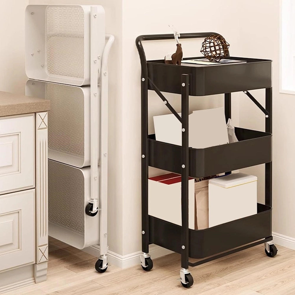 Trade Shop - Carrello Pieghevole Da Viaggio Cucina Con Maniglia In Acciaio Stoccaggio Mobile Con Ruote -