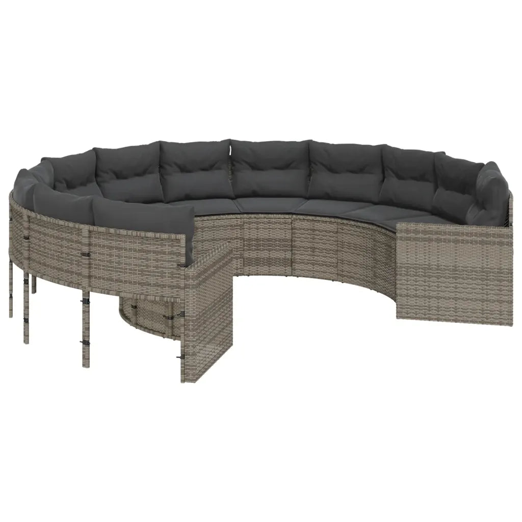 vidaXL Divano da Giardino con Cuscini Circolare Grigio in Polyrattan