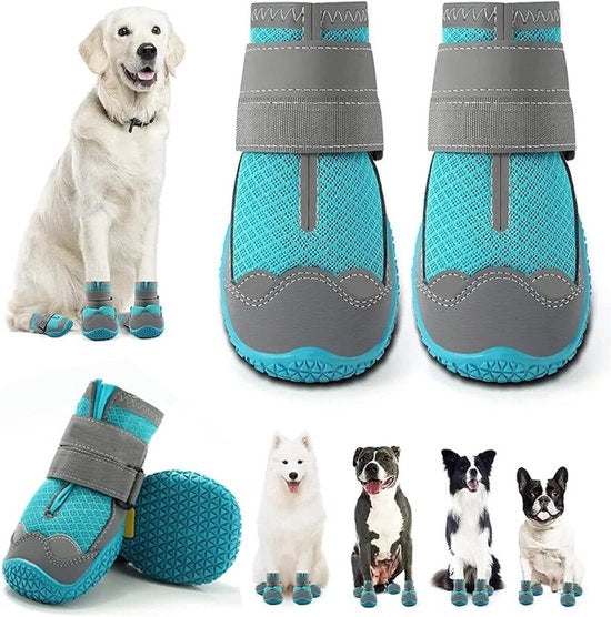 Calzature per cani respiranti, protezione per le zampe 4 pezzi - cinture riflettenti - chiusura a clip - outdoor sport - scarpe per cani