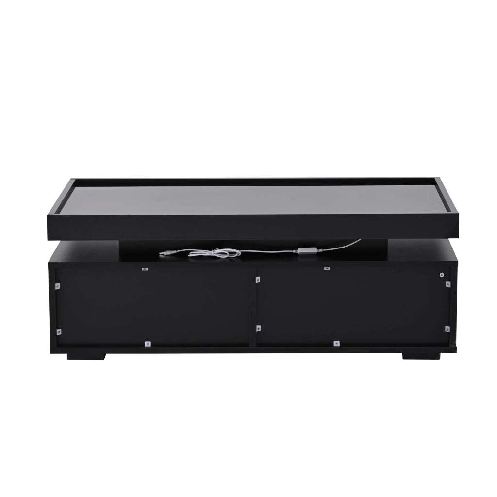 Tavolino da salotto 95x45x35 cm; LED con 2 cassetti; pannello truciolare; nero