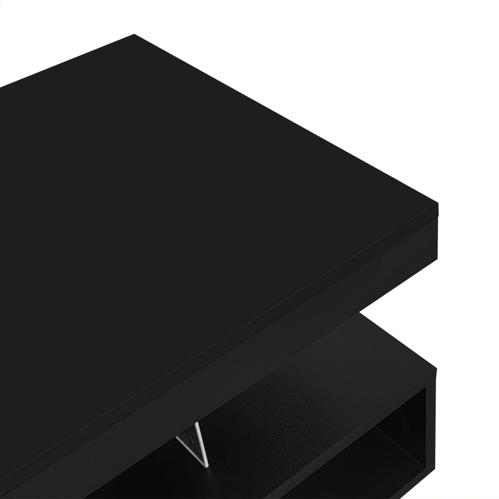 Tavolino da caff¨¨ nero lucido 95x50x42,5 cm con 4 inserti in vetro, 2 cassetti e 2 vani a giorno