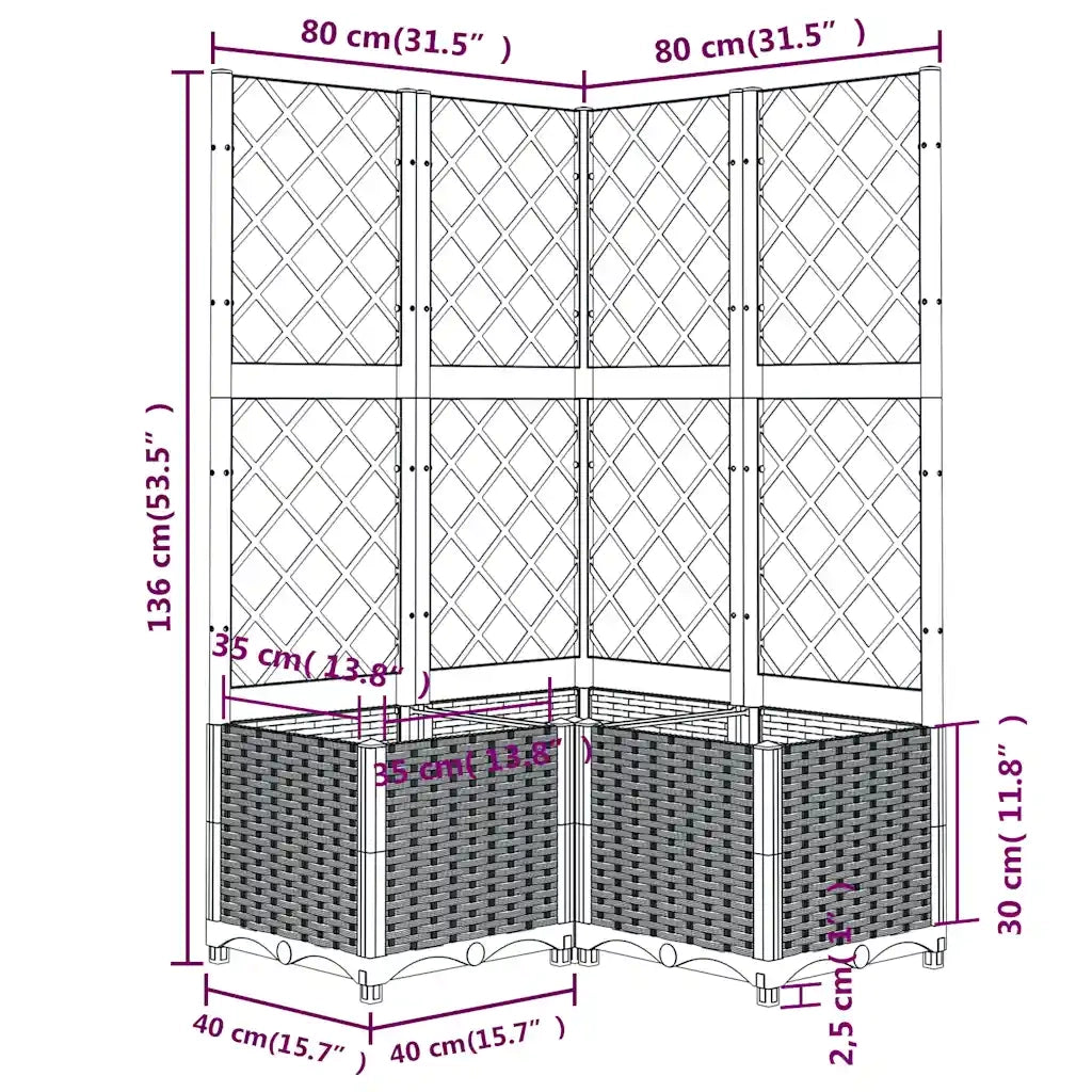 Fioriera da Giardino con Graticcio Grigio Blu 80x80x136 cm PP