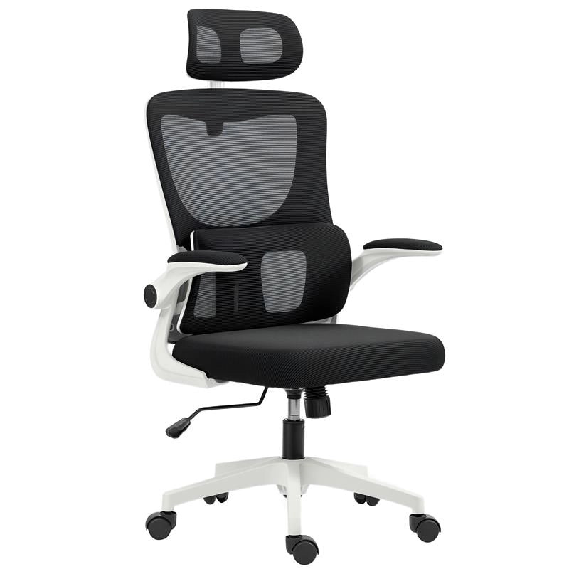 SEDIA DA UFFICIO REGOLABILE E RECLINABILE CON POGGIATESTA RIMOVIBILE, IN TESSUTO A RETE, 60X59X114-122 CM, NERO