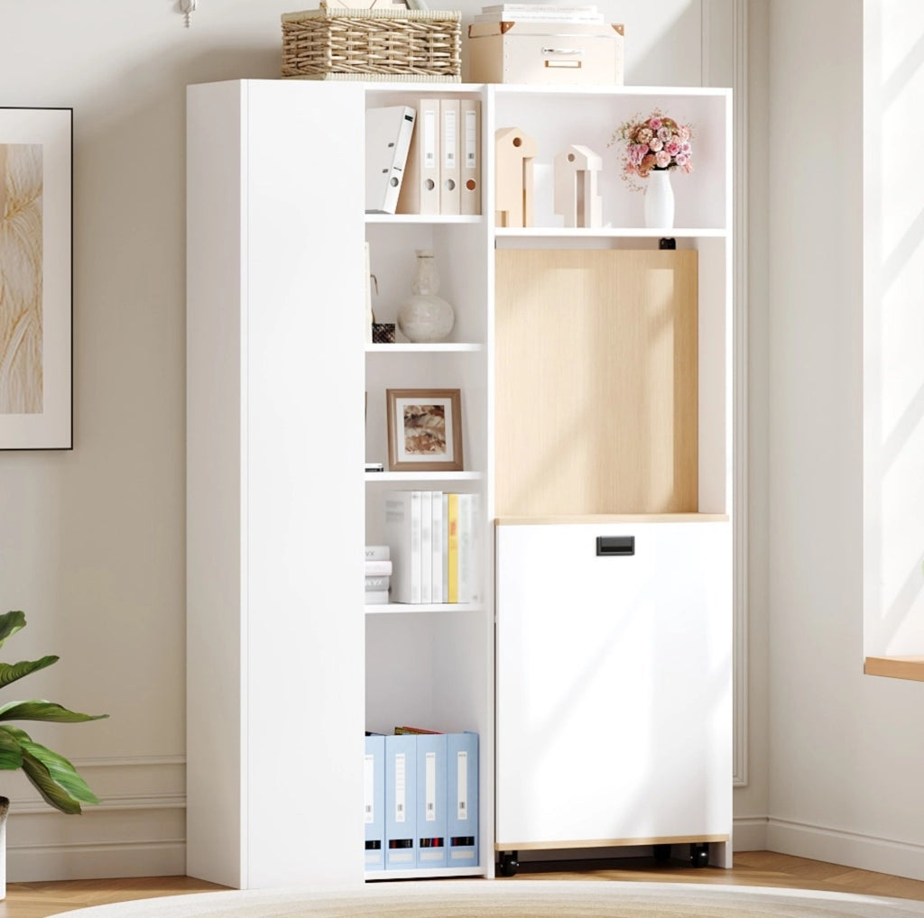 Scrivania pieghevole 2 in 1 con libreria 104;5x30;5x160 cm; bianco in MDF