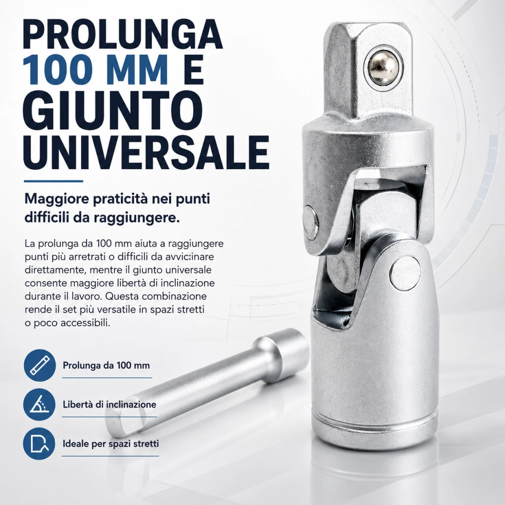 Set Chiavi a Bussola 1/4" 14 Pezzi Con Chiave Cricchetto Prolunga Da 4 a 14 195