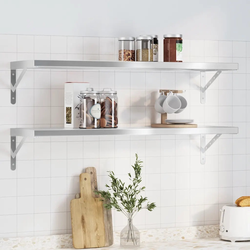 2 pz Mensole a Muro | Scaffale Parete | Ripiano a parete 100x30 cm Argento in Acciaio Inossidabile