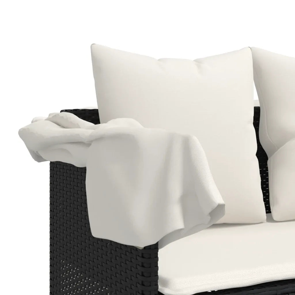 Lettino Prendisole con Cuscini NeroÂ in Polyrattan