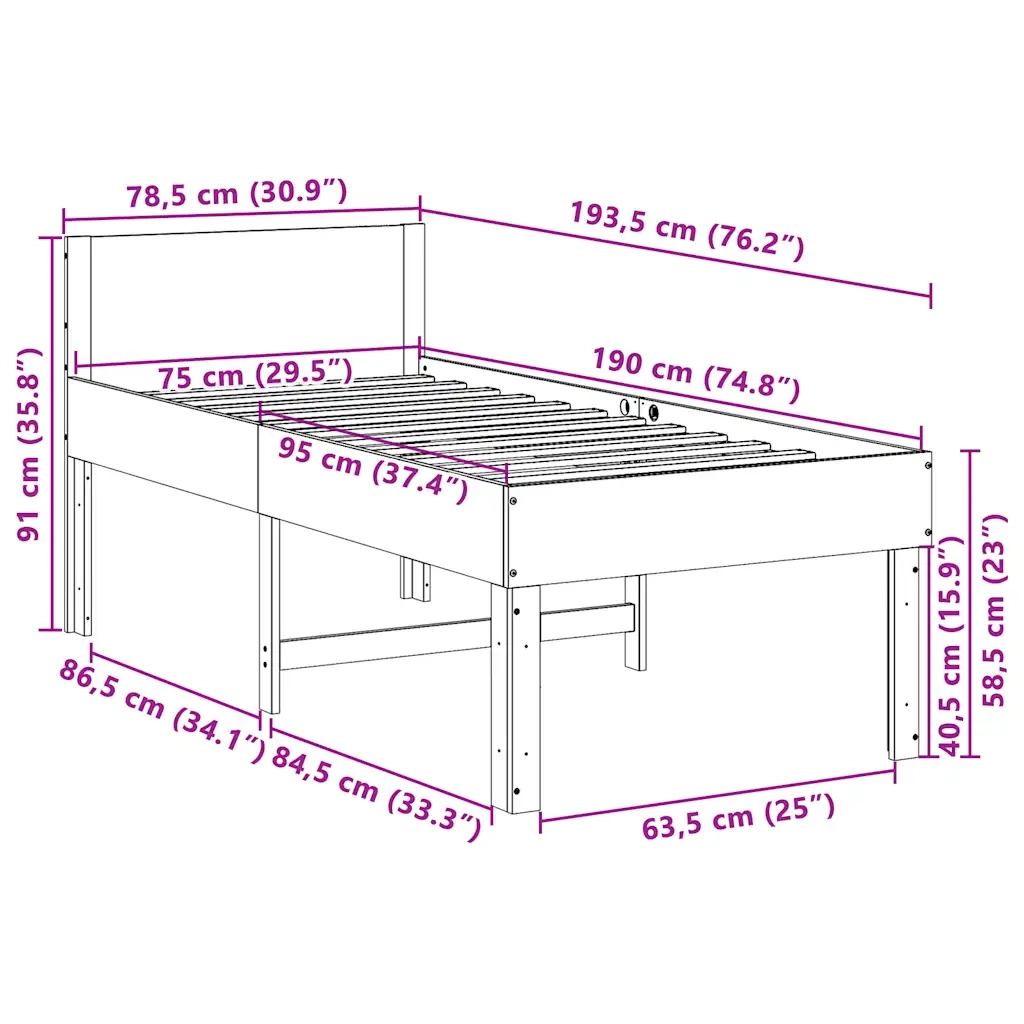 vidaXL Letto senza Materasso 75x190 cm in Legno Massello Pino