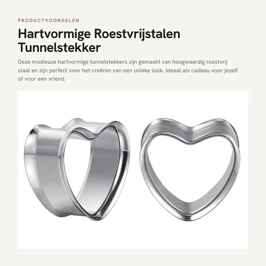 Tromba tunnel stekker con forma di cuore - Disegno modaiolo - Materiale in acciaio inossidabile - Espansione piercing - 0 g/2 mm - Confezione regalo - Moda regalo - Piercing