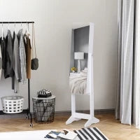 Armadio Portagioie Portagioielli con Specchio Regolabile e Illuminazione LED, Legno, Bianco, 30x146x36 cm