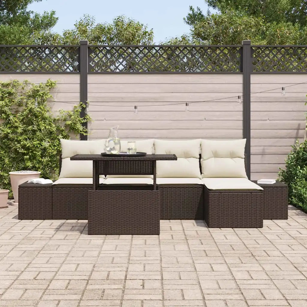 Set Divano da Giardino 6 pcs Marrone Poly Rattan