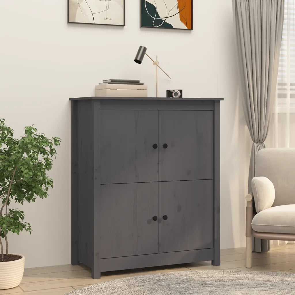 Credenza-Buffet-Armadio da cucina Grigia 83x41,5x100 cm in Legno Massello di Pino 923056