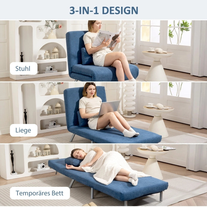 POLTRONA LETTO 190 cm Blu in Metallo con cuscino