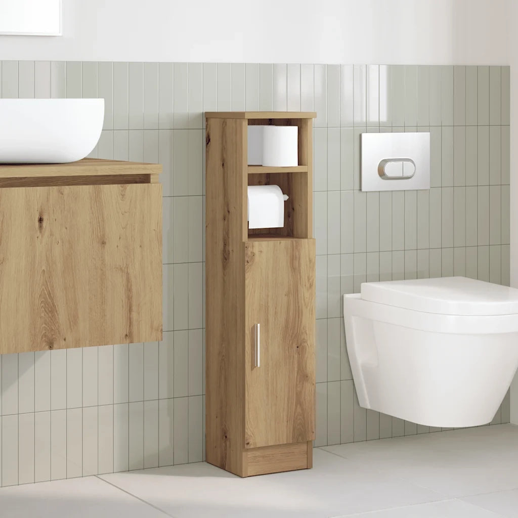 Mobile da Bagno | Armadio da bagno con Portarotolo Rovere Artigianale 20,5x22x90cm