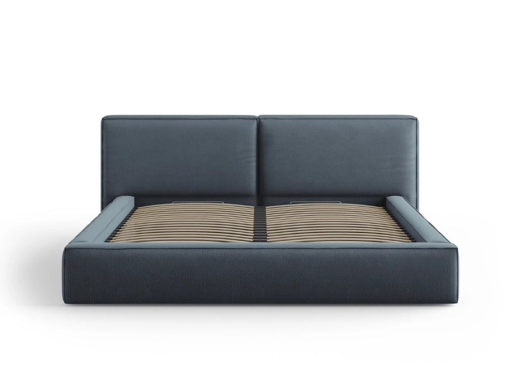 Cosmopolitan Design - Letto a cassettone con testiera doppia "Arendal" 200x200cm in tessuto strutturato blu 