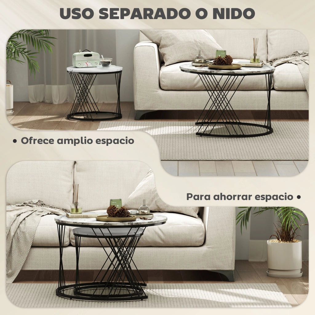 Tavolino da caff¨¨ rotondo con piano effetto marmo ¨C zephmum ¨C grigio e bianco