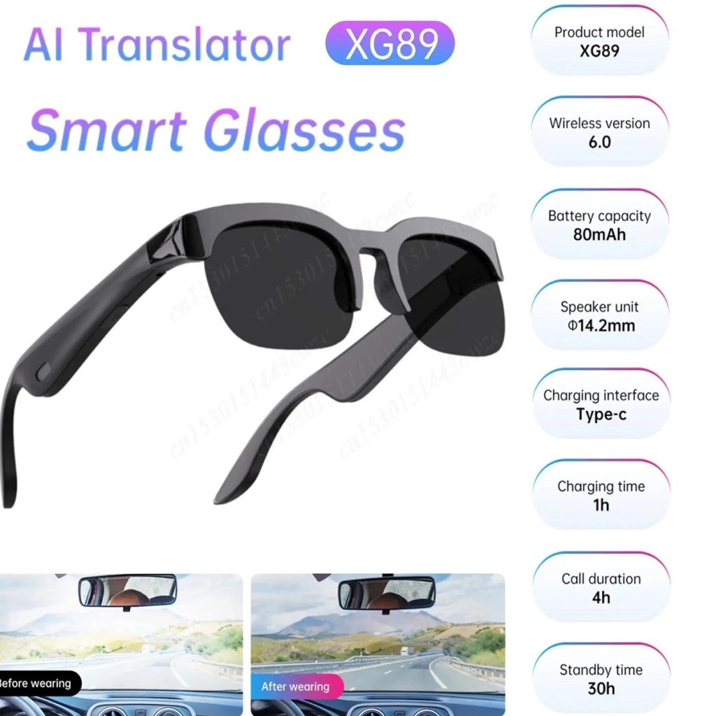 OCCHIALI SMART BLUETOOTH XG89 CON TRADUTTORE AI MUSICA E CHIAMATE VIVAVOCE