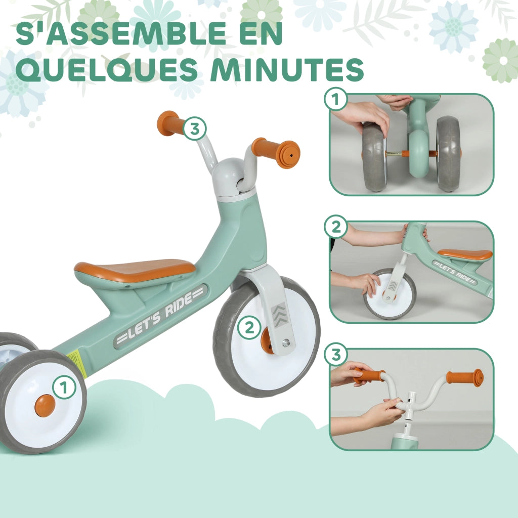 Bicicletta senza pedali per bambini 1-3 anni ¨C zephmum ¨C Verde 69x40x49 cm
