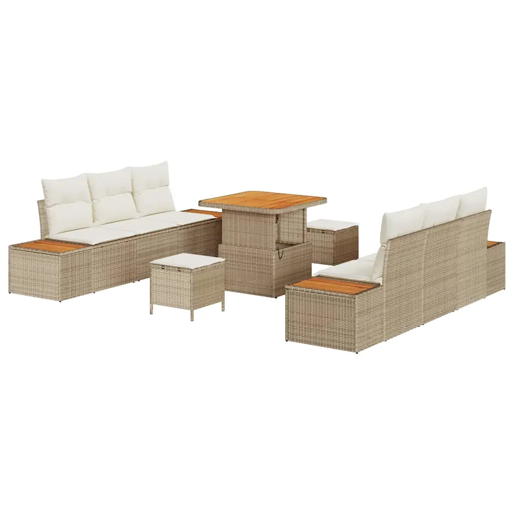 Set Divano da Giardino con cuscino 9 pcs Beige Poly Rattan