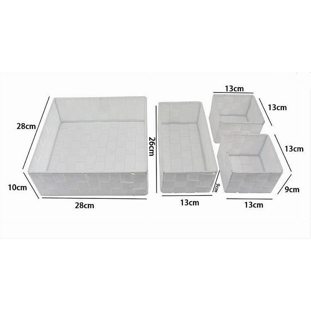 Trade Shop - Set 4 Pezzi Contenitori Bianco Scatola In Tessuto Organizer Porta Oggetti 79061 -