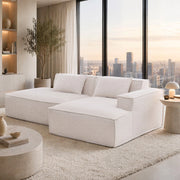 Divano Diritto 235 cm con 2 Cuscini, Design Semplice, per Soggiorno Piccolo, in Poliestere Imbottito, Beige
