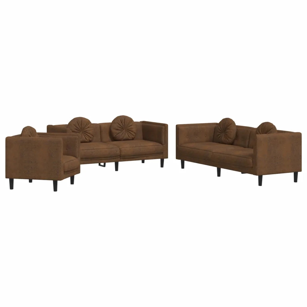 Set di Divani 3 pz con Cuscini Marrone in Velluto 3209256