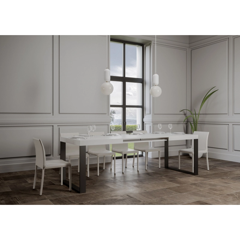 Tavolo allungabile 90x140/244 cm Tecno telaio Antracite - Bianco Frassino