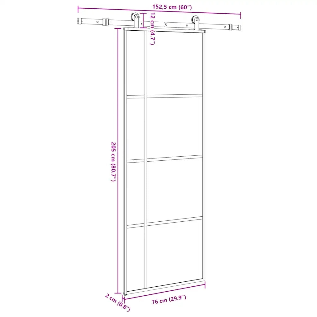 vidaXL Porta Scorrevole con Ferramenta 76x205cm Vetro ESG Alluminio