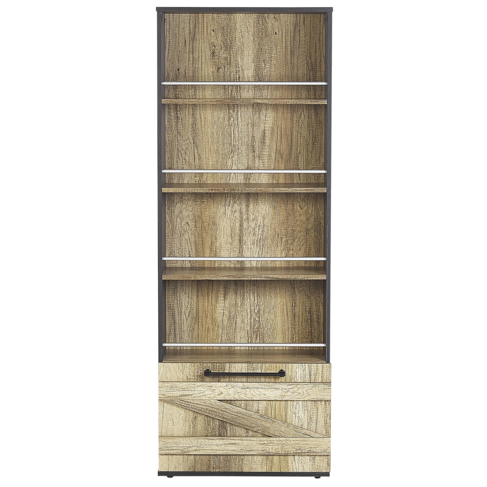 Libreria in legno chiaro e truciolare di color nero 163 cm design rustico soggiorno