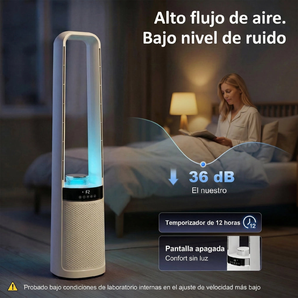 Ventilatore a Torre Senza Pale con Luci LED e Telecomando ¨C Zephmum ¨C Bianco