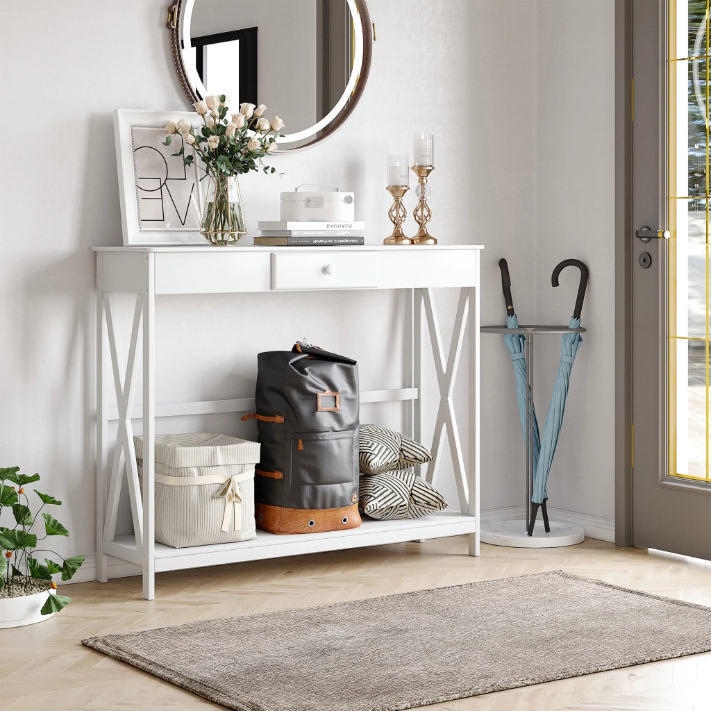 Tavolo consolle in legno con cassetto e ripiano ¨C Minimal ¨C 100x30x81 bianco