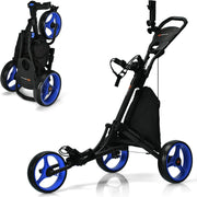 Carrello da golf pieghevole a 3 ruote 121 x 70 x 99,5-114,5 cm spazio di archiviazione maniglia regolabile alluminio blu 20_0011340