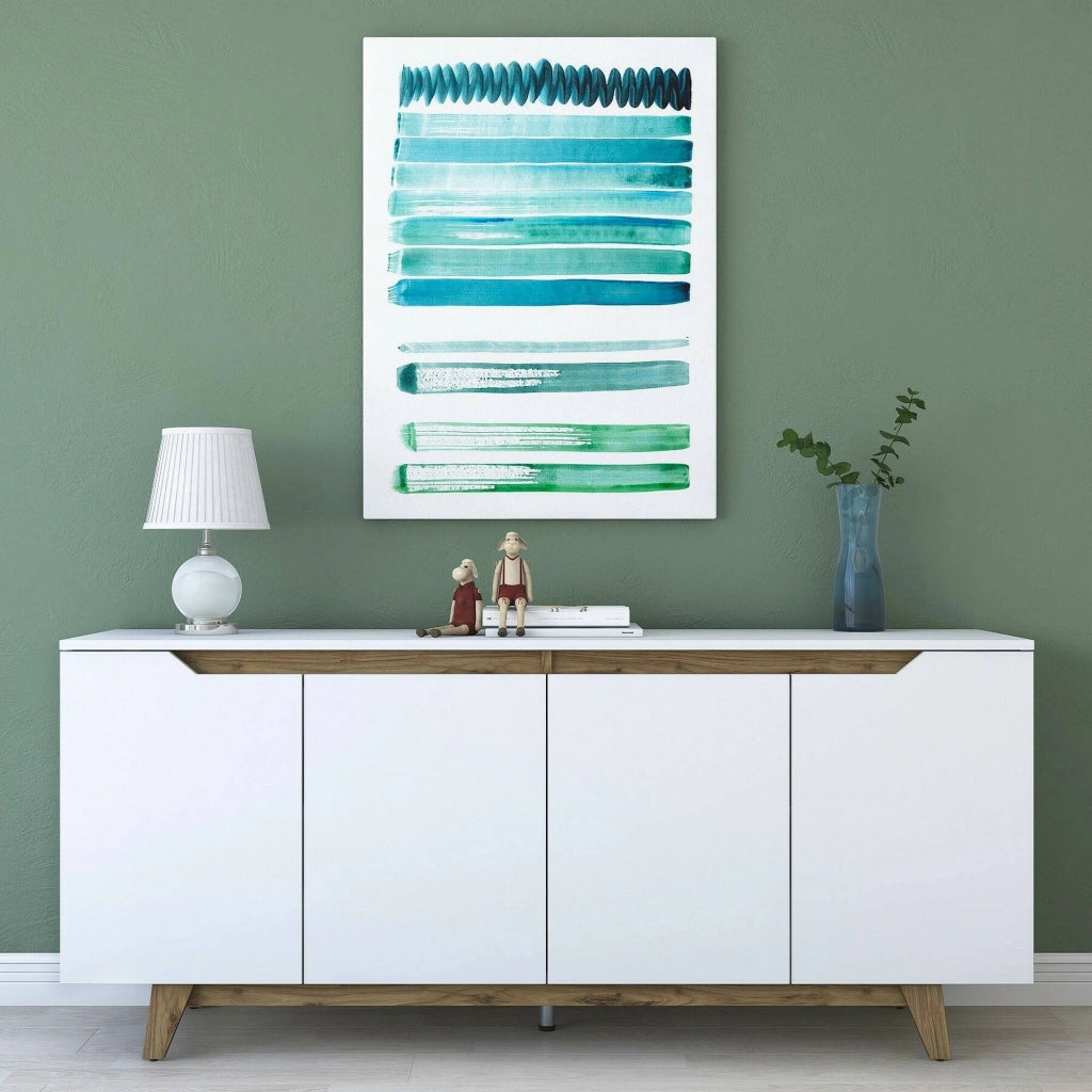 Credenza Ascaro, Buffet da soggiorno, Madia da salotto, Dispensa da cucina, 180x45h79 cm, Bianco e Noce