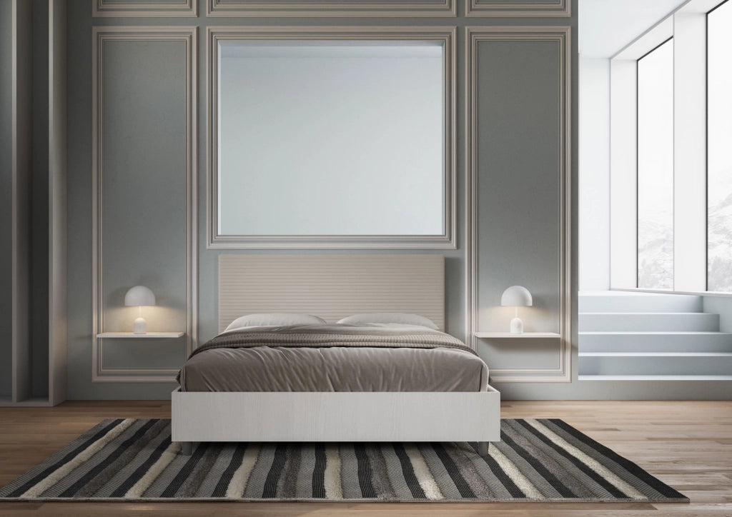 BS COM Letto matrimoniale contenitore 160x200 bianco frassino testata similpelle tortora