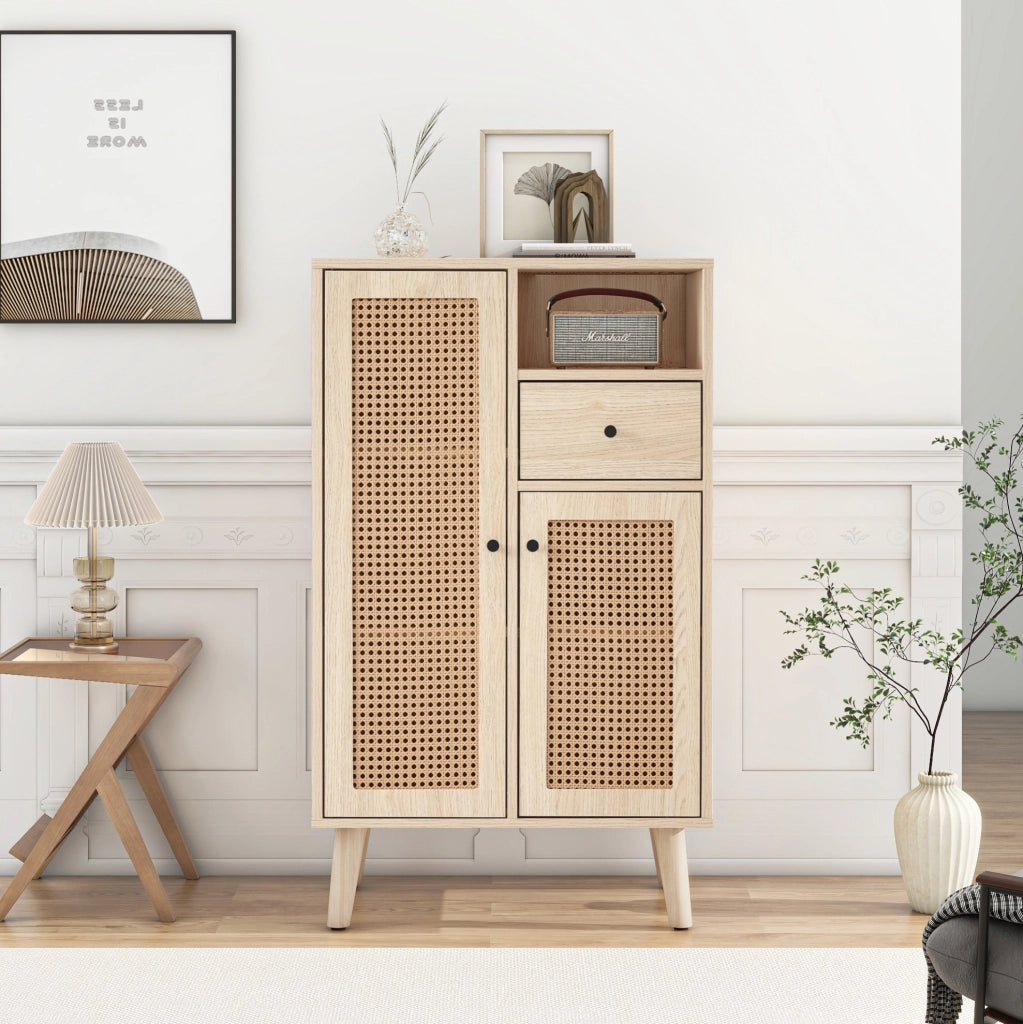 Credenza 60x40x101 cm con 2 ante e 1 cassetto in pannello truciolare rovere