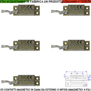Rilevatore Magnetico in Zama da Esterno Con Alette di Fissaggio Forate 5 Pezzi Reed Sottovuoto Sensibilità Magnetica 10 mm Tensione Max 30 V 10 W Carico Resistivo Uscita 4 Fili 2 NC e 2 Tamper P. IP65