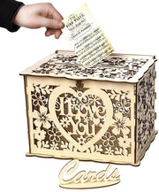 Spazio di Risparmio in Legno con Cassetta - Cassetta di Risparmio per Matrimonio - Cassetta di Risparmio in Legno con Chiusura - Supporto DIY per Carte - Ripiegabile - Legno Sostenibile - Facile da Assemblare - Cassetta per Carte