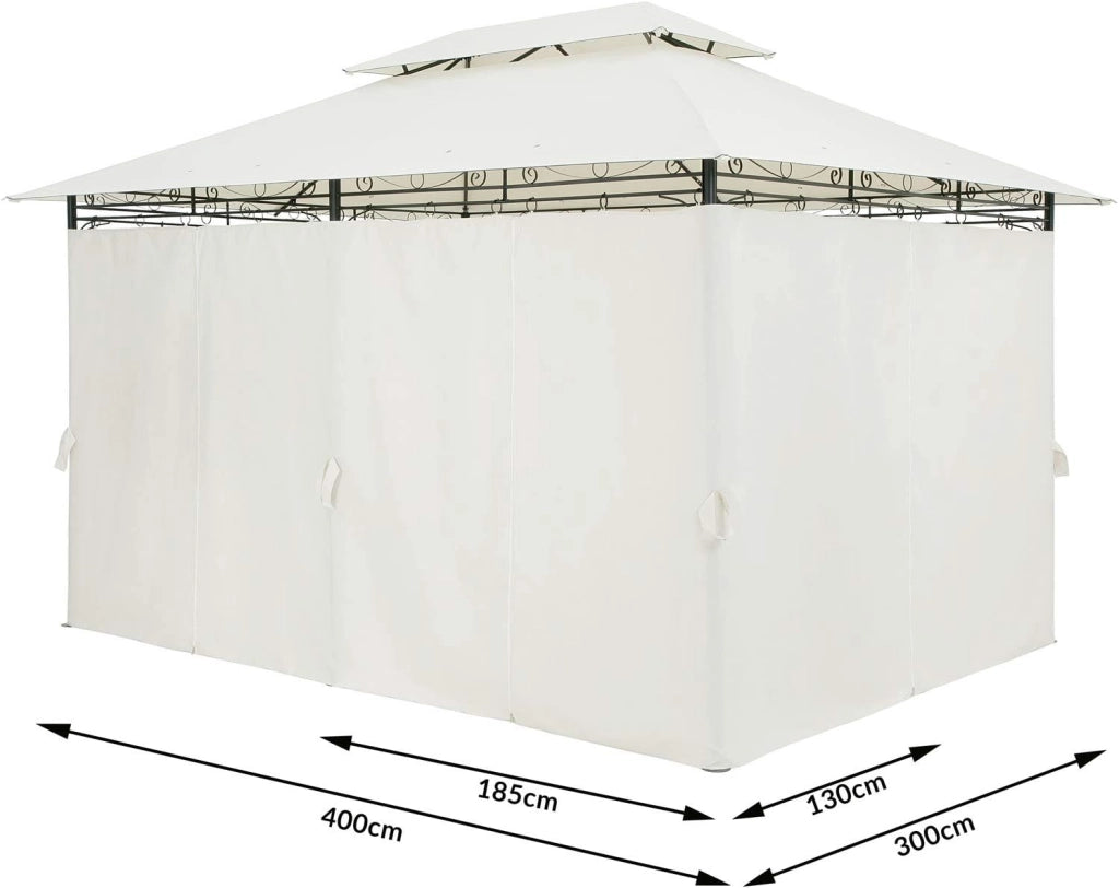 Gazebo Topas Padiglione 3x4m in Metallo Resistente Idrorepellente con Pannelli Laterali Tendone da Giardino Feste