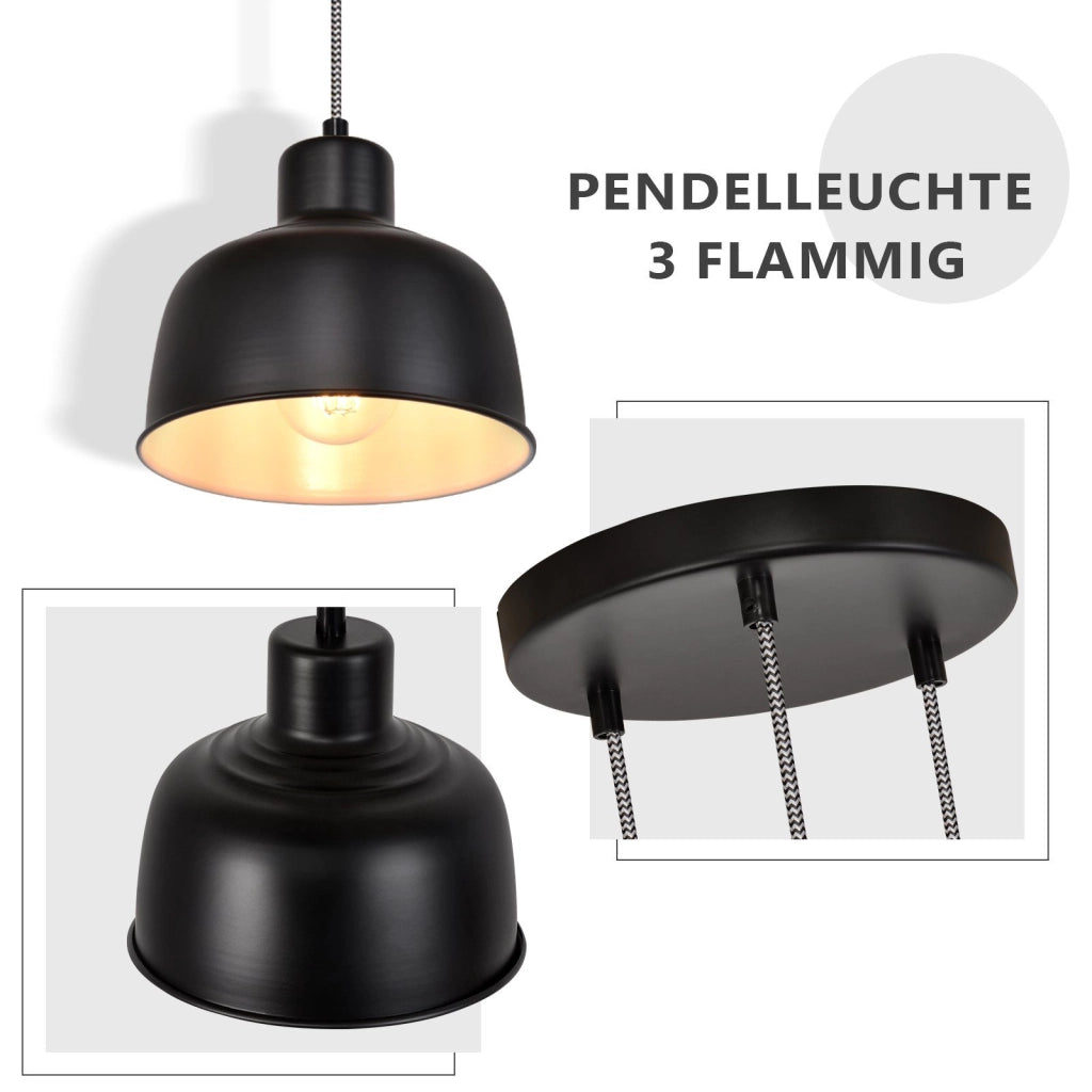 Lampada a sospensione ZMH nero 3 Luci retr¨° in metallo stile industrialeattacco E27 per sala da pranzo